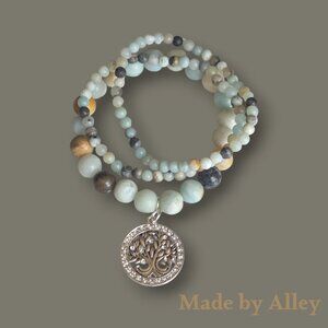 Handmade Amazonite Round Beaded Bracelet 3 Piece Bracelet Set
